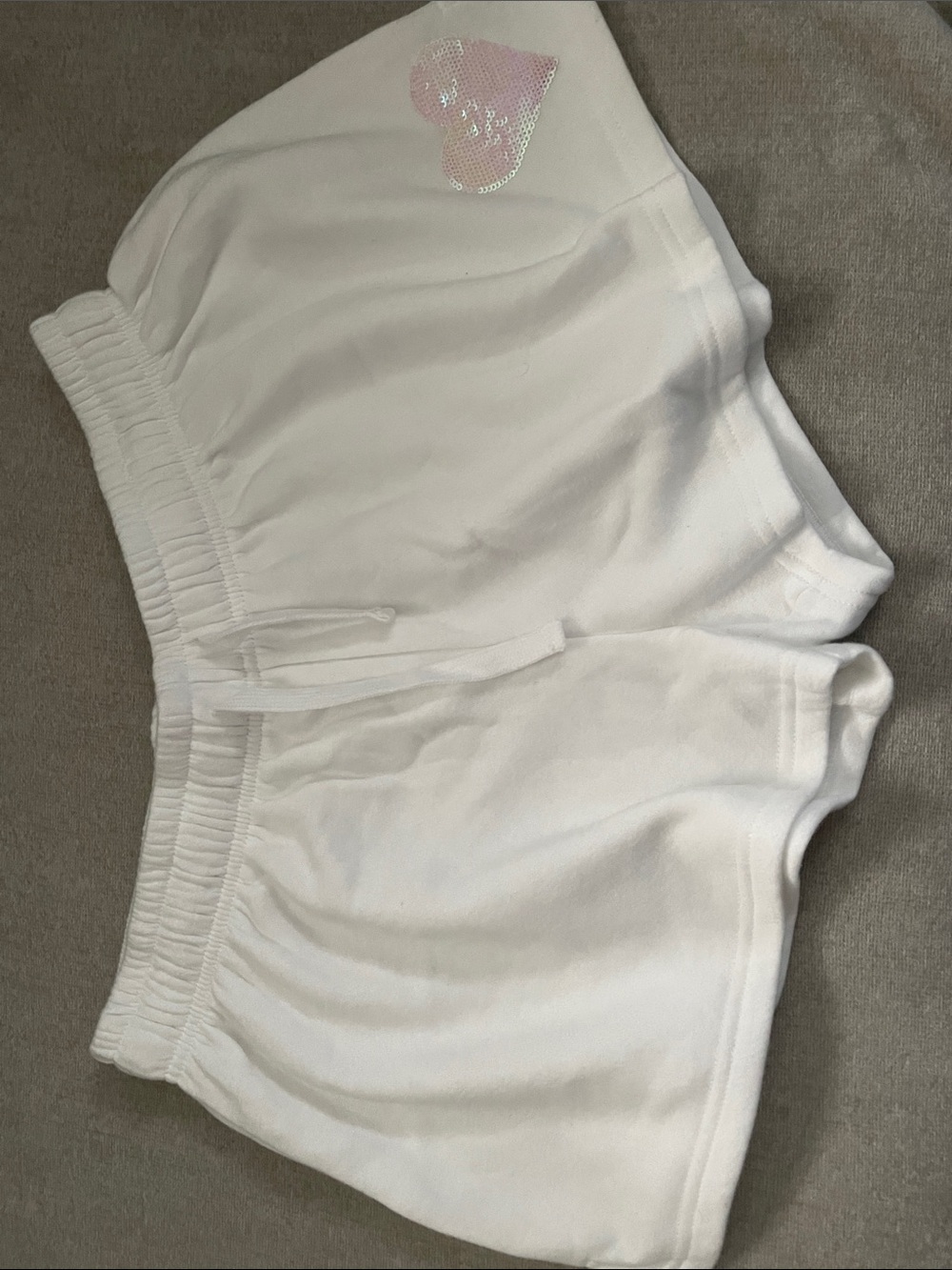 Women’s White Athletic Shorts with Pink Sequin Heart